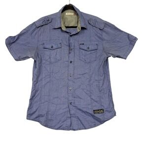 Sovereign Code Shirt Mens Large Blue Champion Short Sleeve Button Front Casual